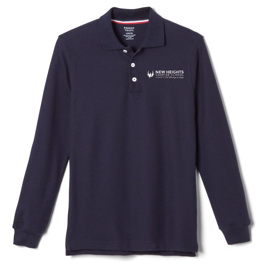New Heights Charter - Navy Long Sleeve Polo - Husky Kids -  8th Grade Only