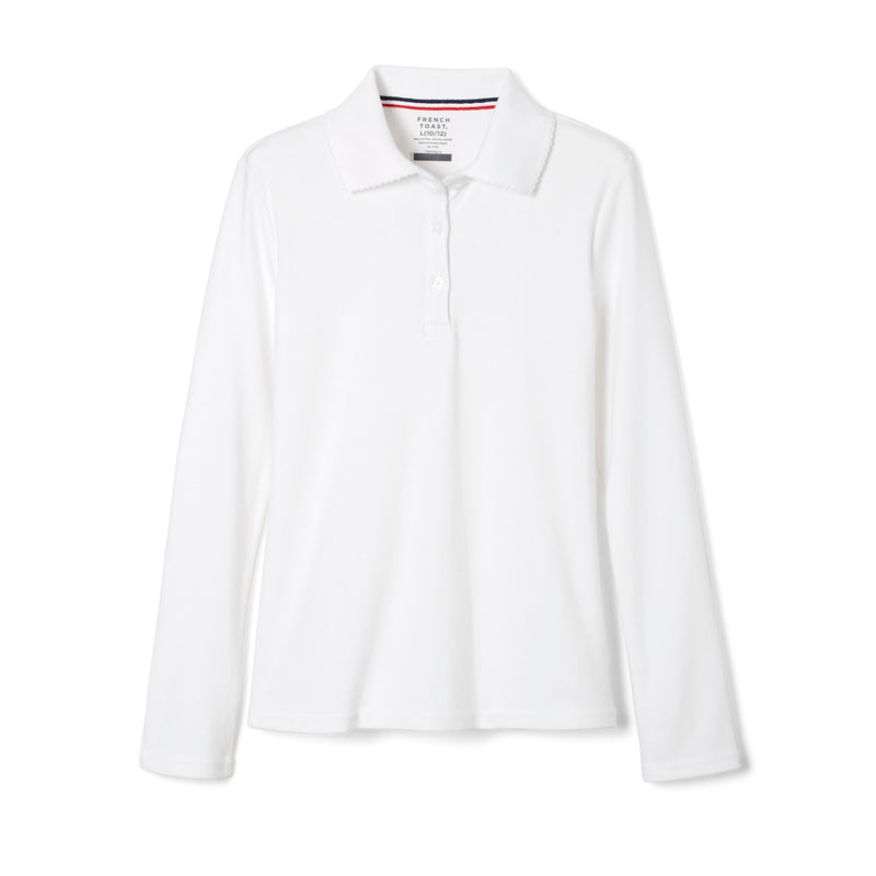 Le Monde French Immersion - Girl's Long Sleeve Picot Collar Polo - No Logo