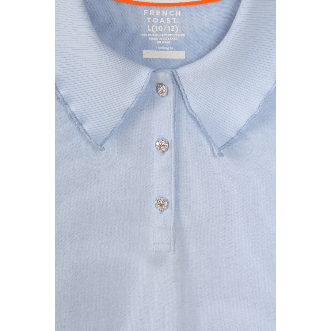 SHORT SLEEVE JERSEY POLO WITH RHINESTONE BUTTONS