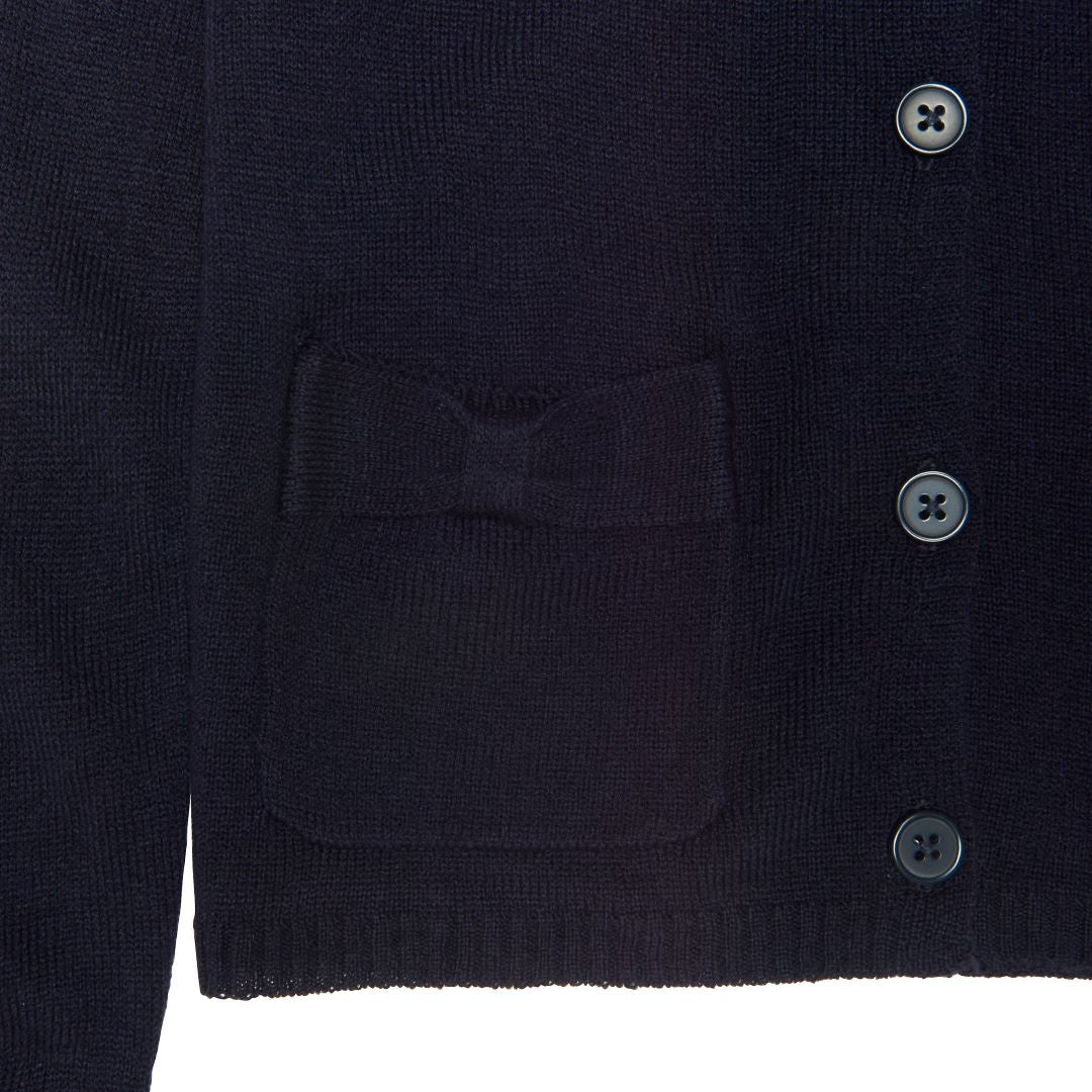 Girl&#39;s Crewneck Cardigan with Bow Pockets