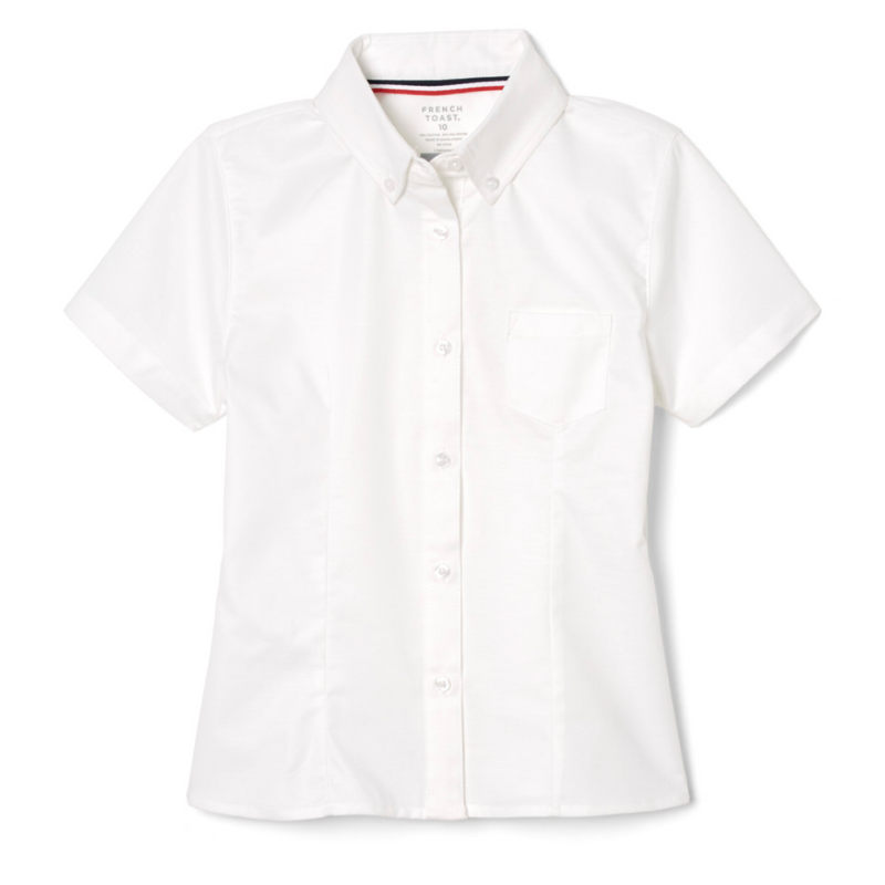 Le Monde French Immersion  - Girl's / Young Women's Short Sleeve Feminine Fit Oxford Shirt - No Logo