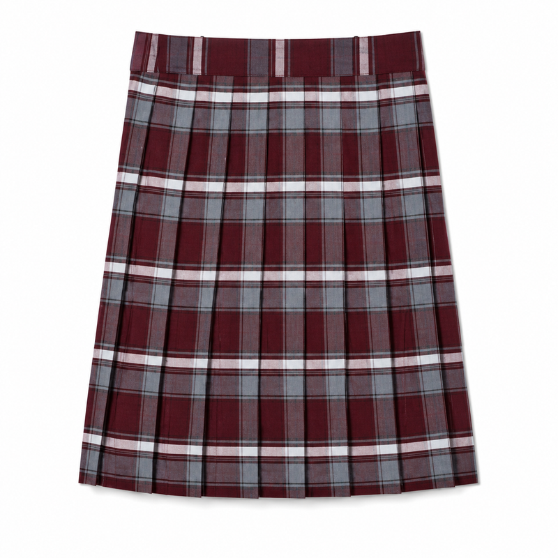 Life Academy - IN - Burgundy Plaid - Girl's / Women's Below The Knee Kick Pleat Skirt