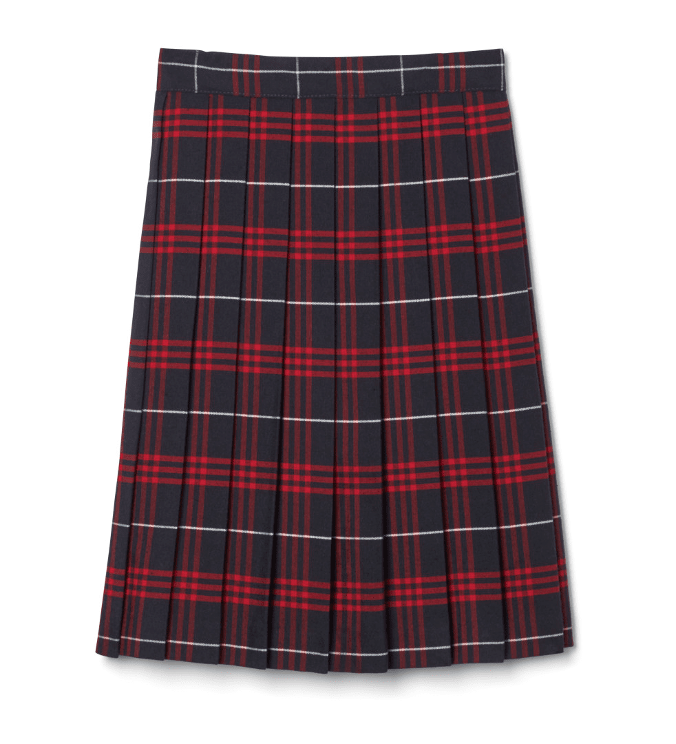 Girl&#39;s Plaid Pleated Skirt Below The Knee - Navy/Red