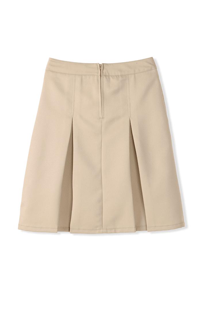 At The Knee Box Pleat Skirt with Pockets - Khaki