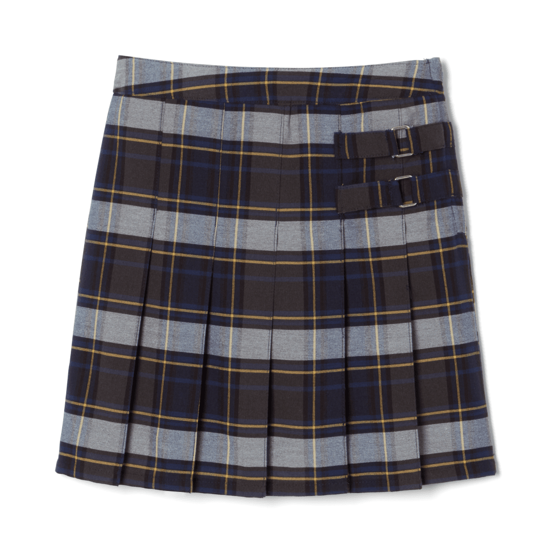 Kidz Biz - Girl&#39;s Plaid Pleated 2-Tab Scooter  - Blue / Gold