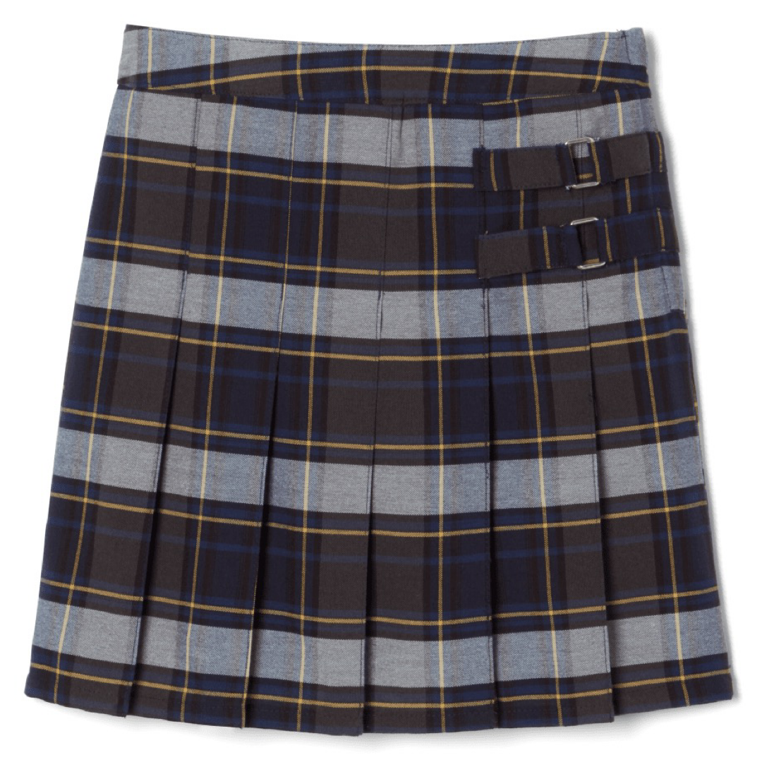 Girl's Plaid Pleated 2-Tab Scooter  - Blue / Gold