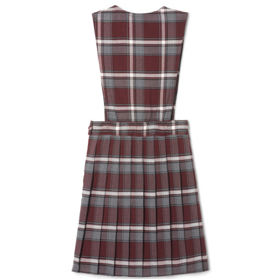 Plaid V-Neck Pleated Jumper  - Burgundy Plaid