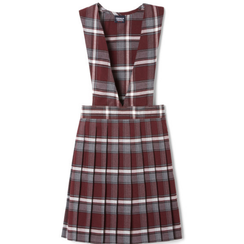 Plaid V-Neck Pleated Jumper  - Burgundy Plaid