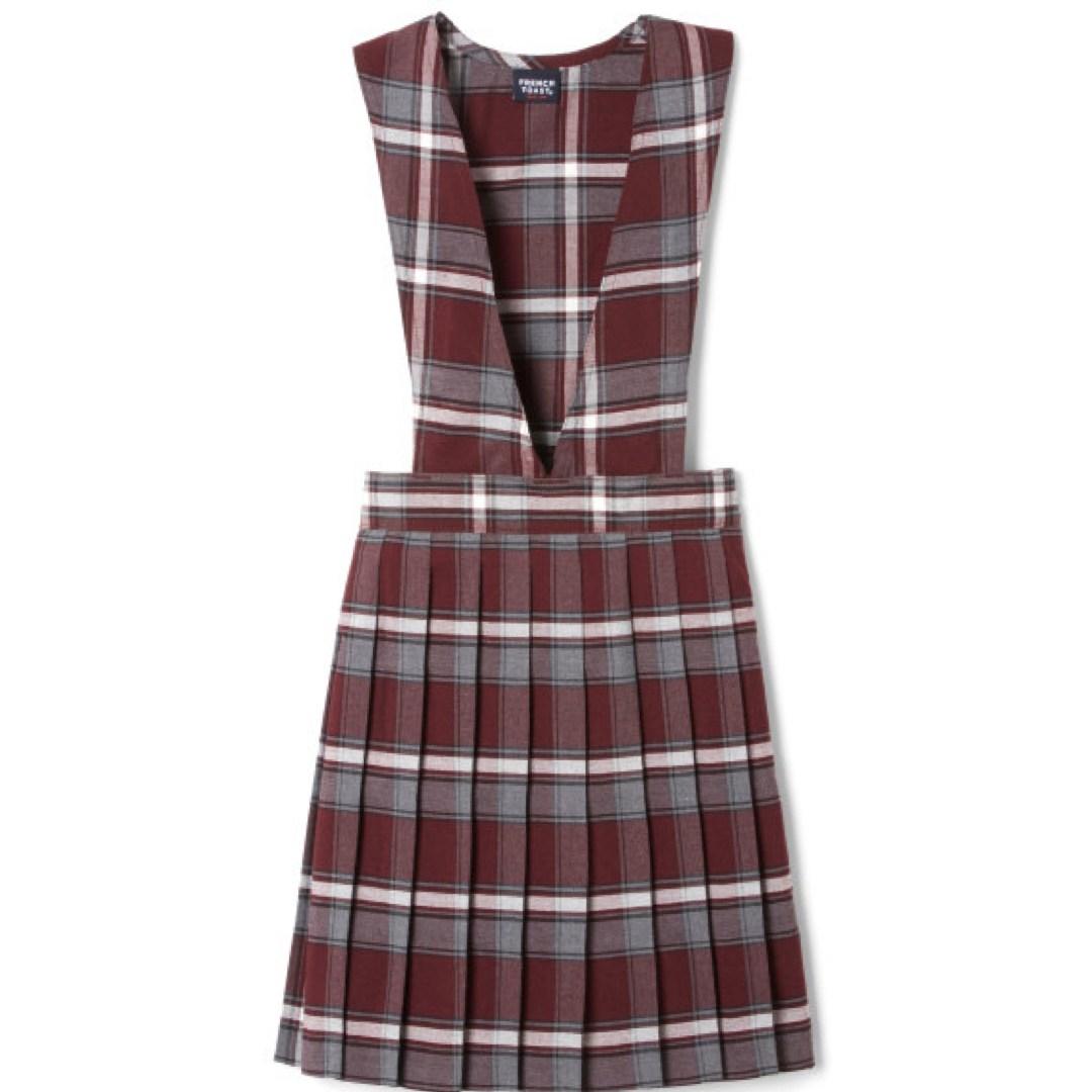 Plaid V-Neck Pleated Jumper  - Burgundy Plaid