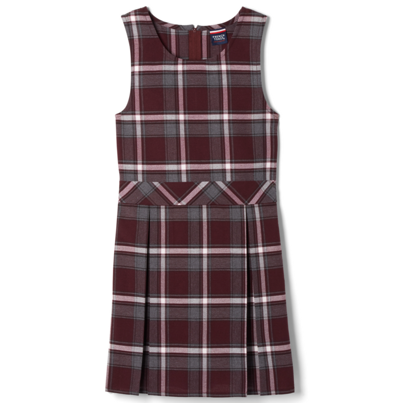 Assumption - Girl's Burgundy Plaid Box Pleat Jumper - PK-2nd