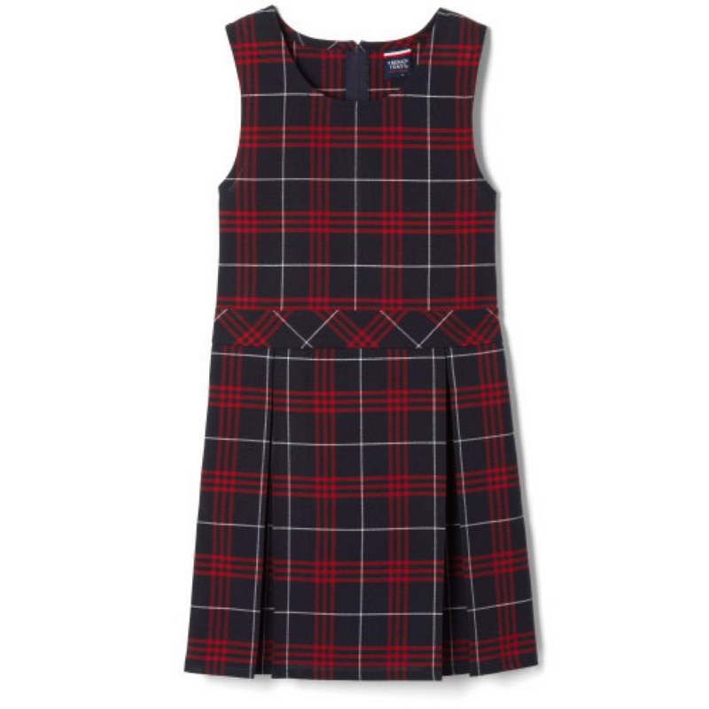 St. Francis-St. Stephen - Girl's Navy/Red Plaid Box Pleat Jumper