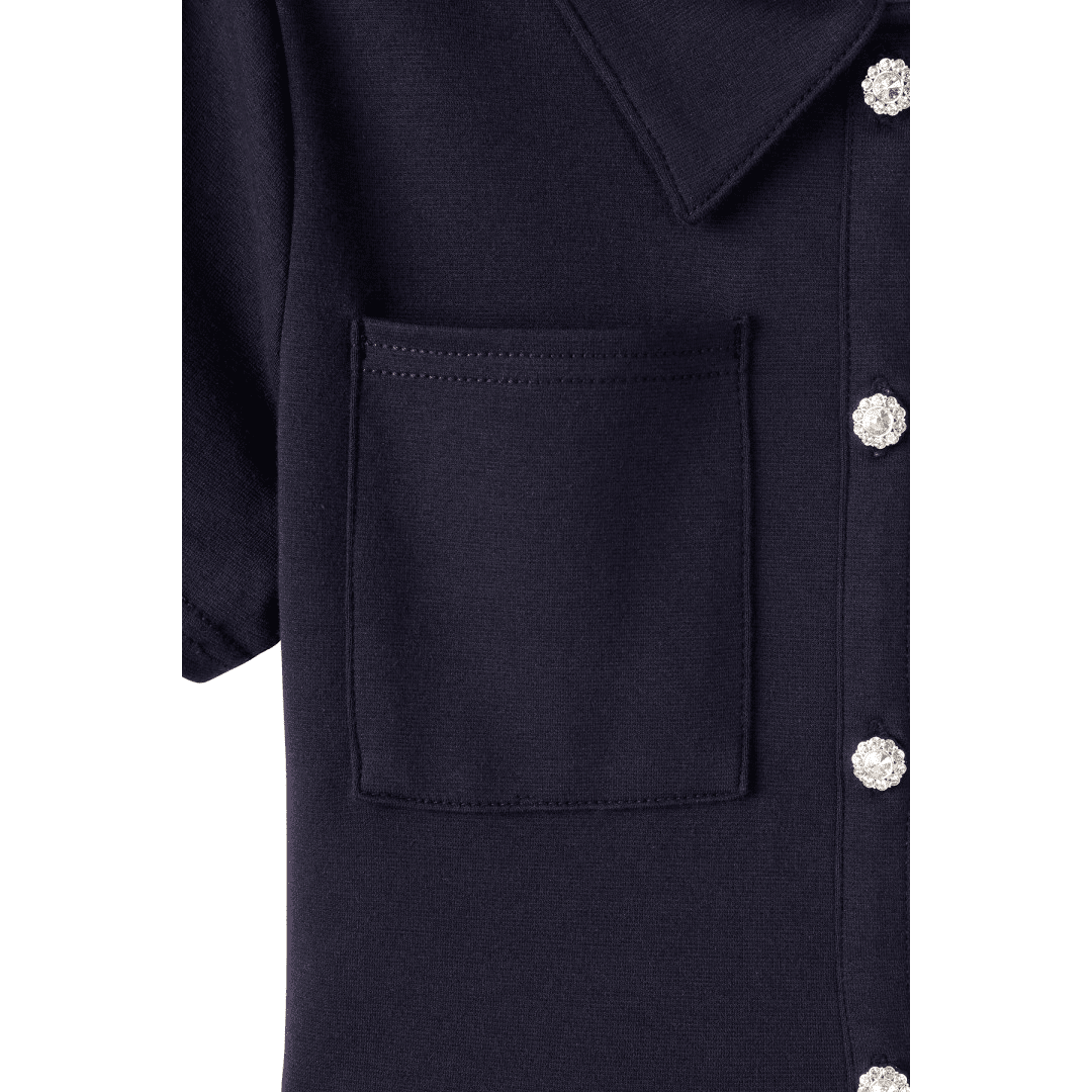 Girl&#39;s Stretch Ponte Dress with Rhinestone Buttons