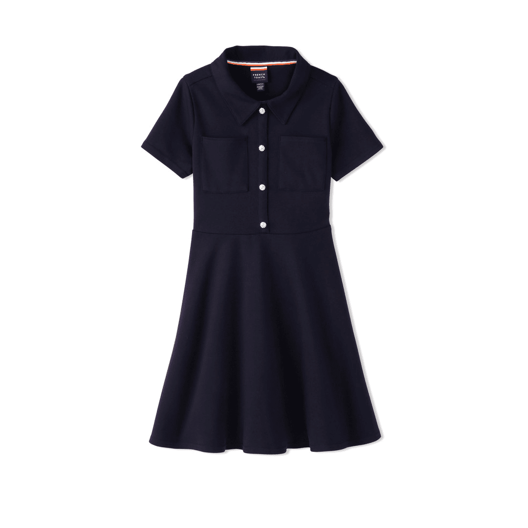 Girl&#39;s Stretch Ponte Dress with Rhinestone Buttons