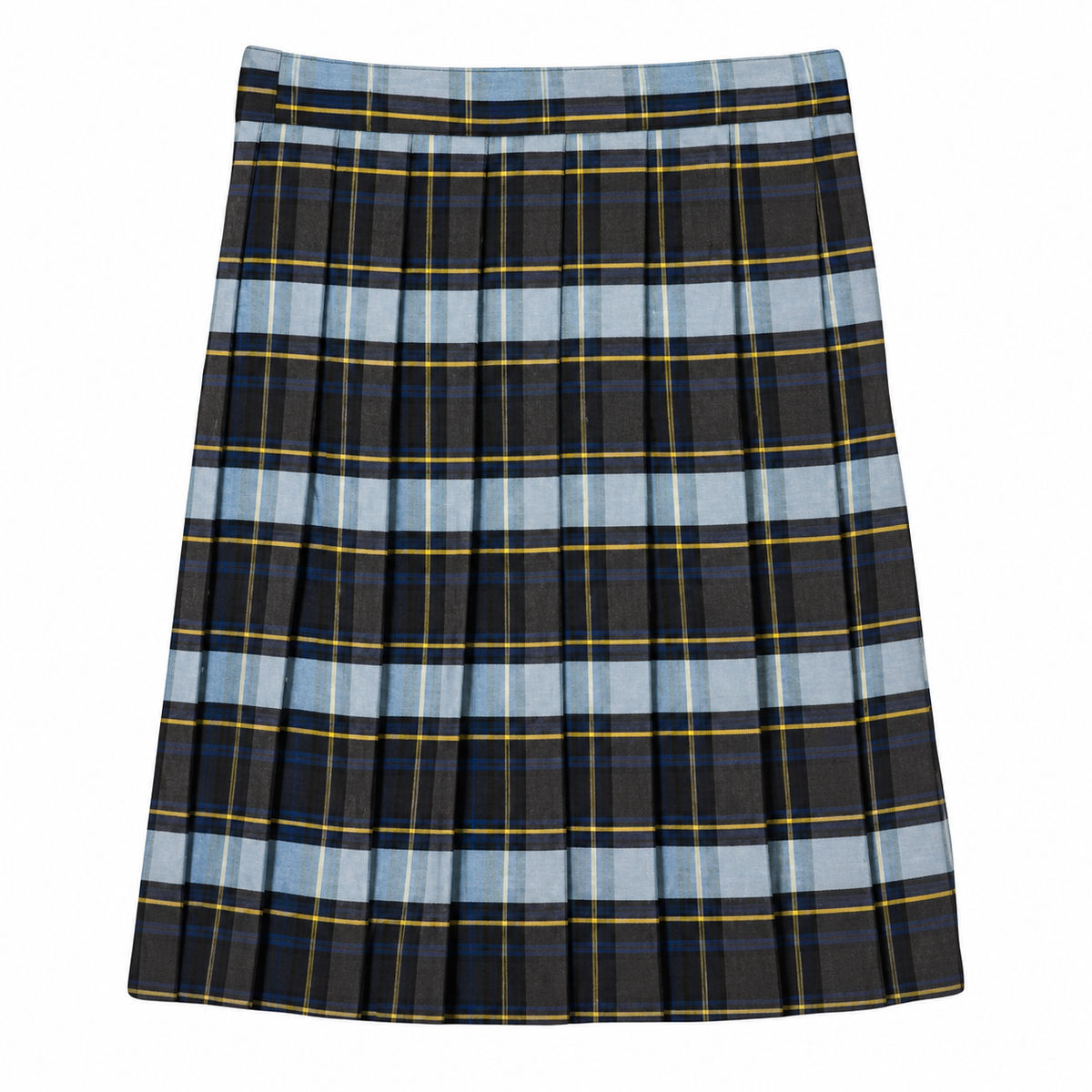 Trinity Classical School - Girl's / Women's Plaid Pleated Skirt To The Knee - Blue / Gold