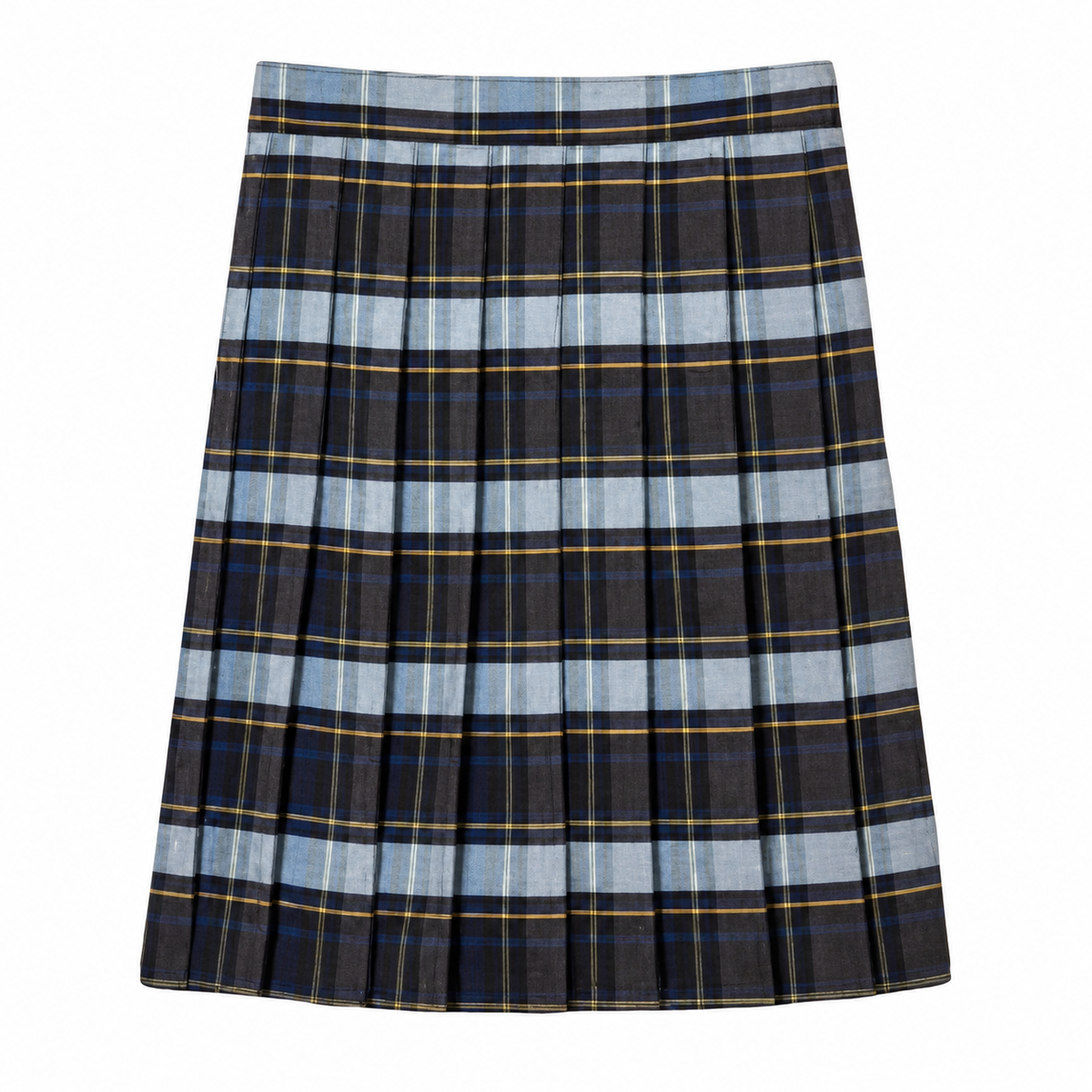 Trinity Classical School - Girl's / Women's Plaid Pleated Skirt Below the Knee - Blue / Gold