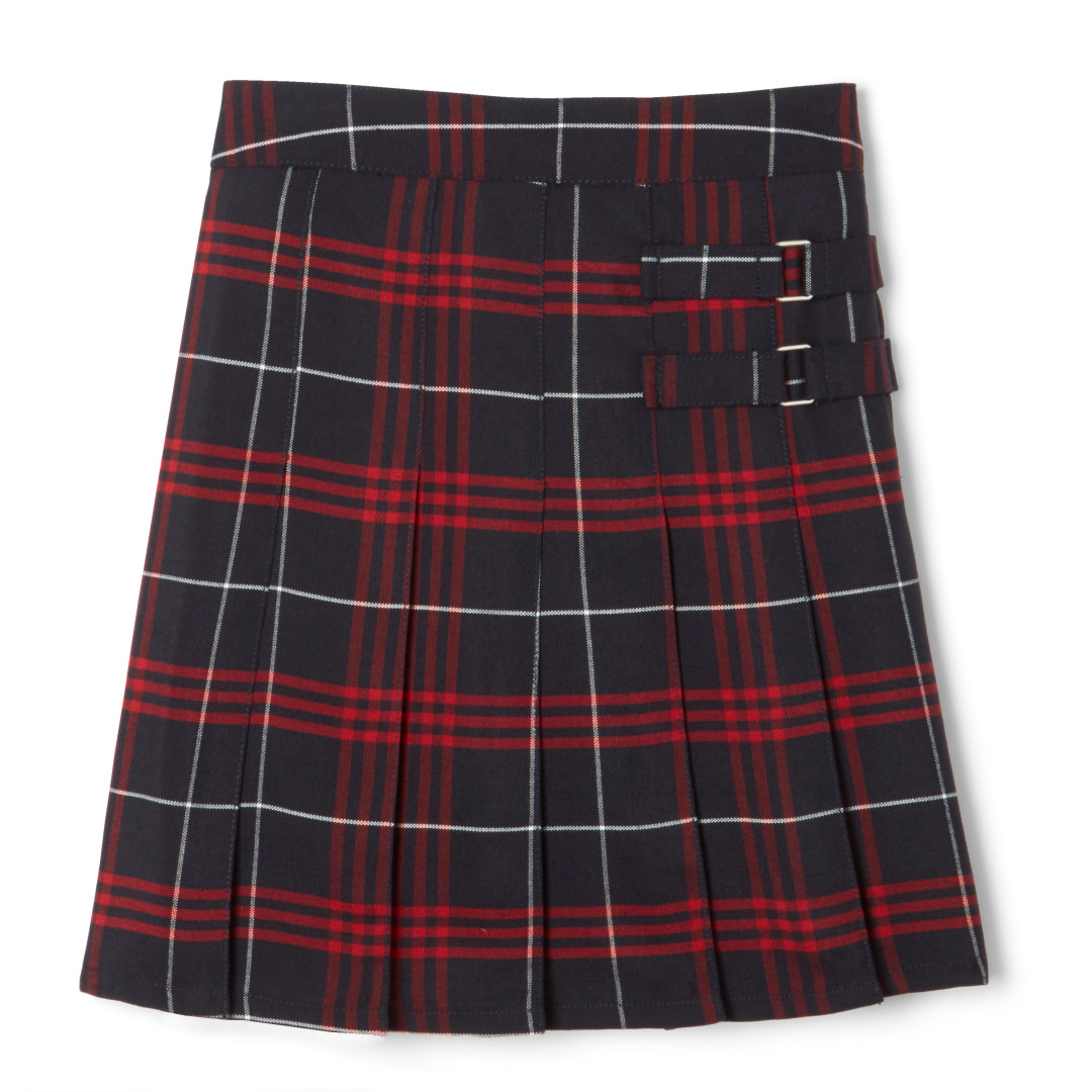 Academy of Christian Education - Girl's Plaid Pleated 2-Tab Scooter - Navy / Red