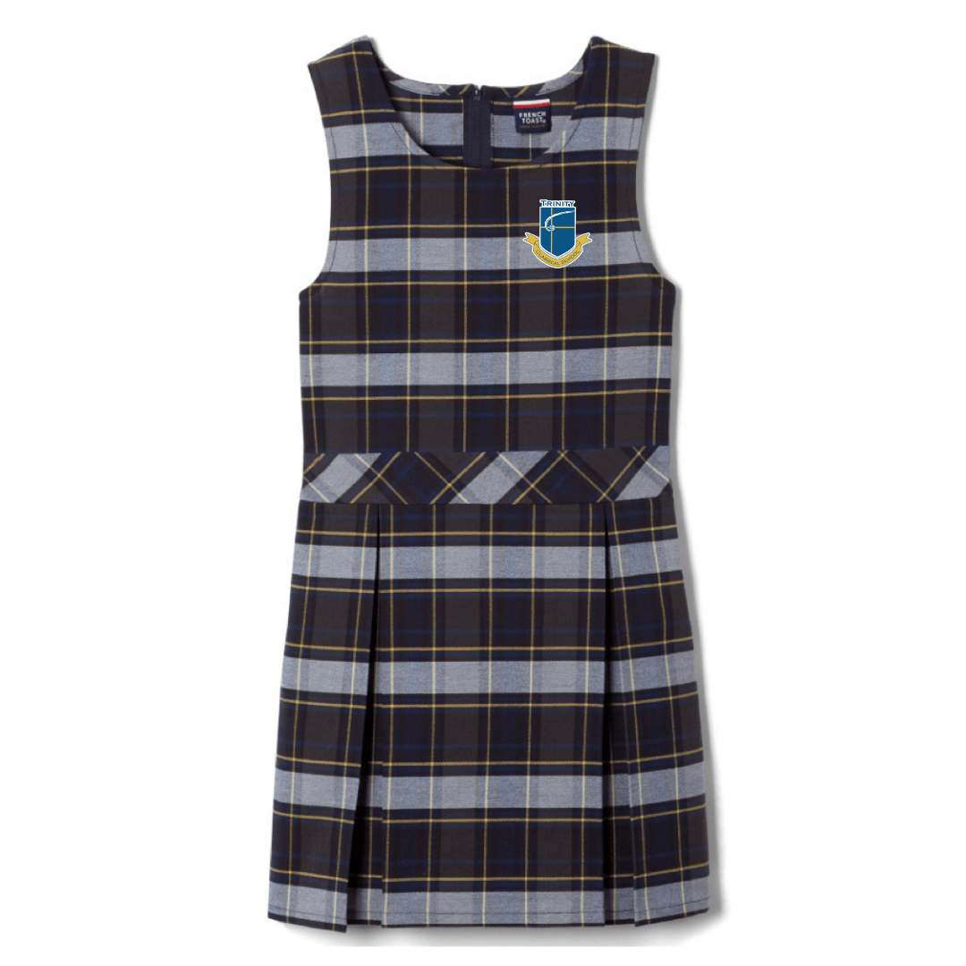 Trinity Classical School - Plaid Box Pleat Jumper Blue &amp; Gold Plaid