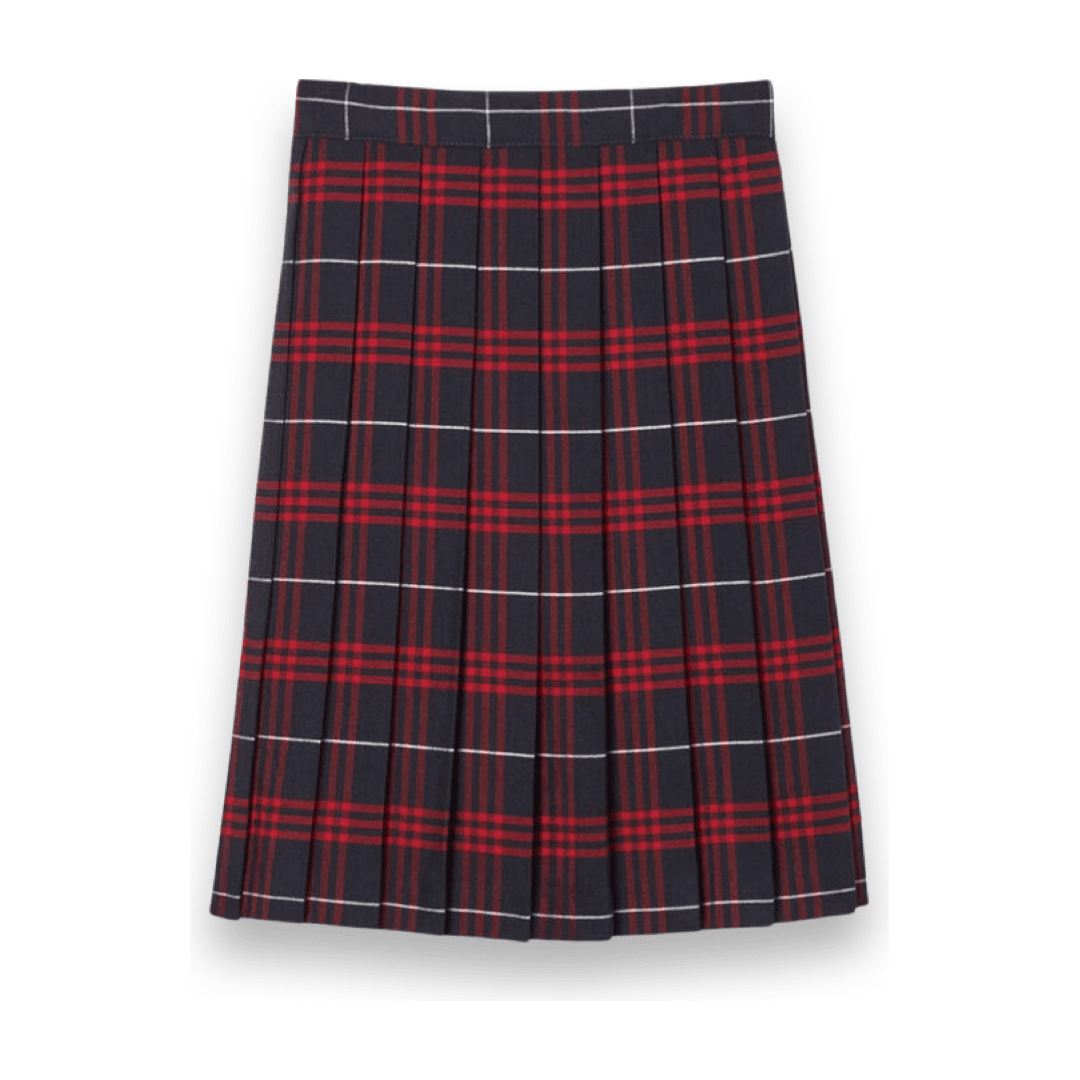 Plaid Pleated Skirt Below The Knee - Navy/Red