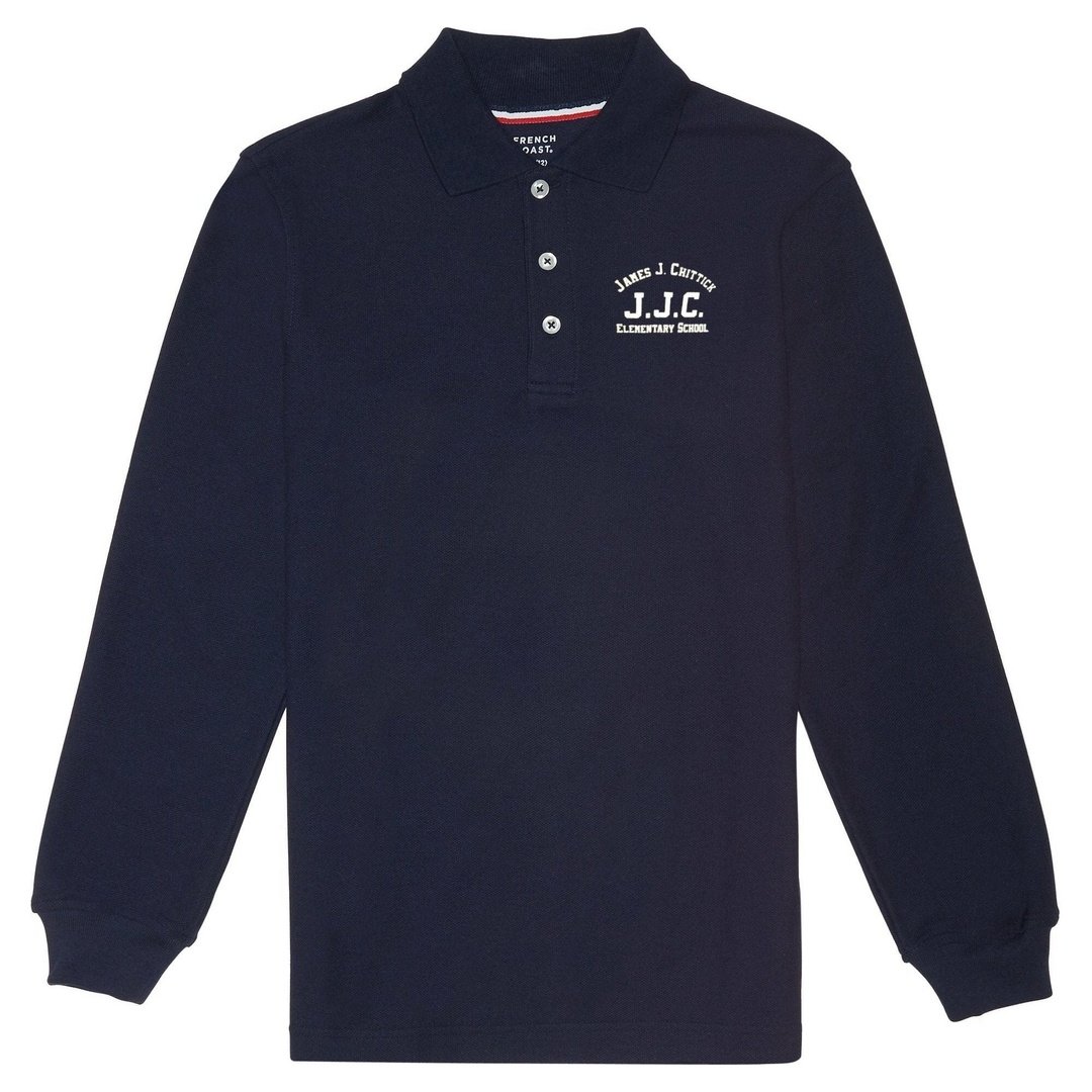 James J. Chittick Elementary Long Sleeve Relaxed-Fit Navy Polo- Screen Printed - Boston School Uniform