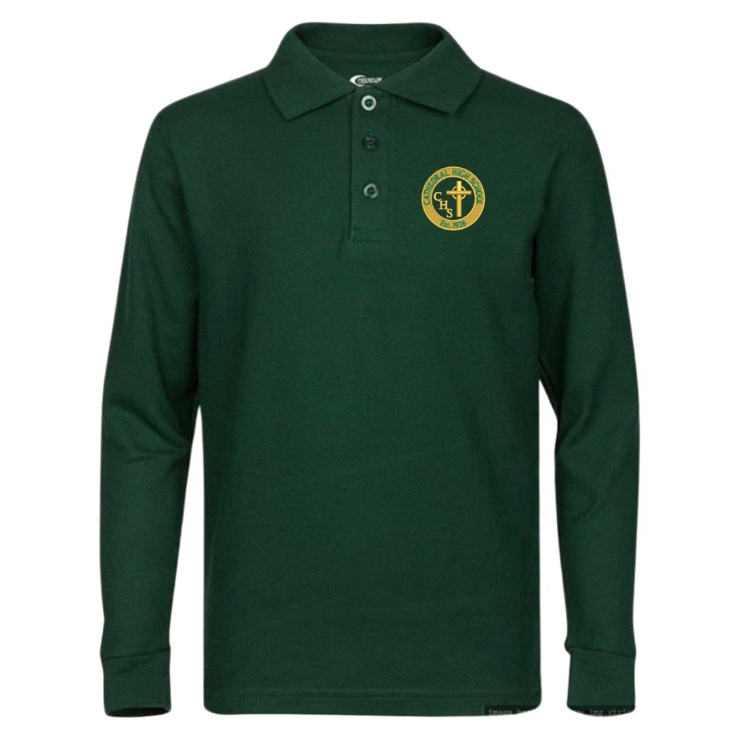 Cathedral HS - Hunter Green Long Sleeve Polo - Gr 9-12th- Adult