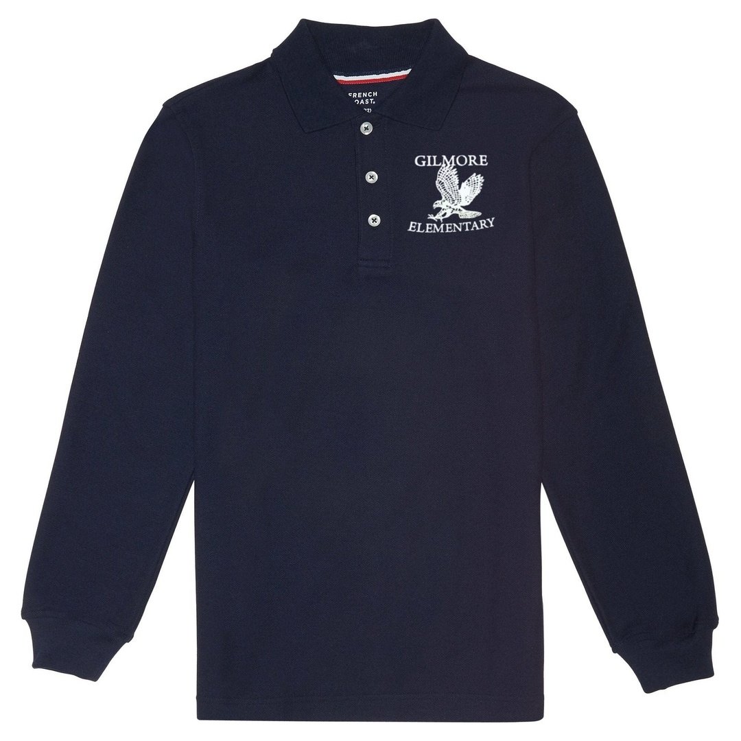 Gilmore Elementary Youth Long Sleeve Polo - Extended Sizes - Screen Printed - Boston School Uniform