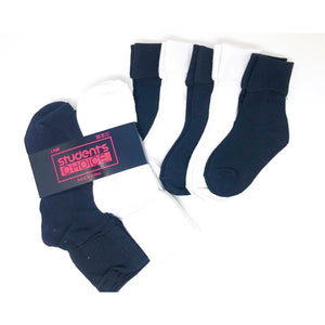 Students Choice Brand - Girls 5-Pack Cuff Socks in Navy/White - Boston School Uniform