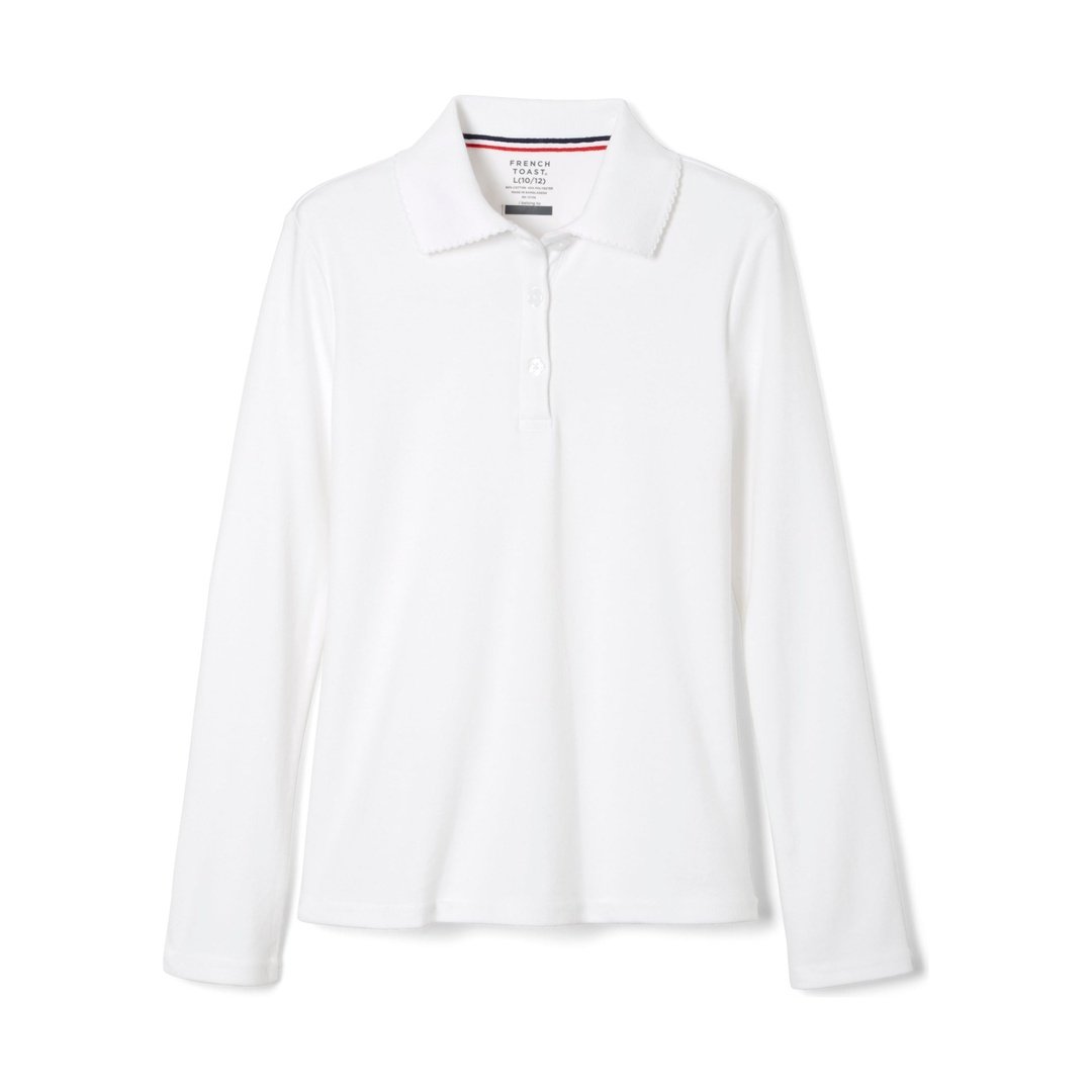 French Toast Plus Size Long Sleeve Interlock Polo with Picot Collar