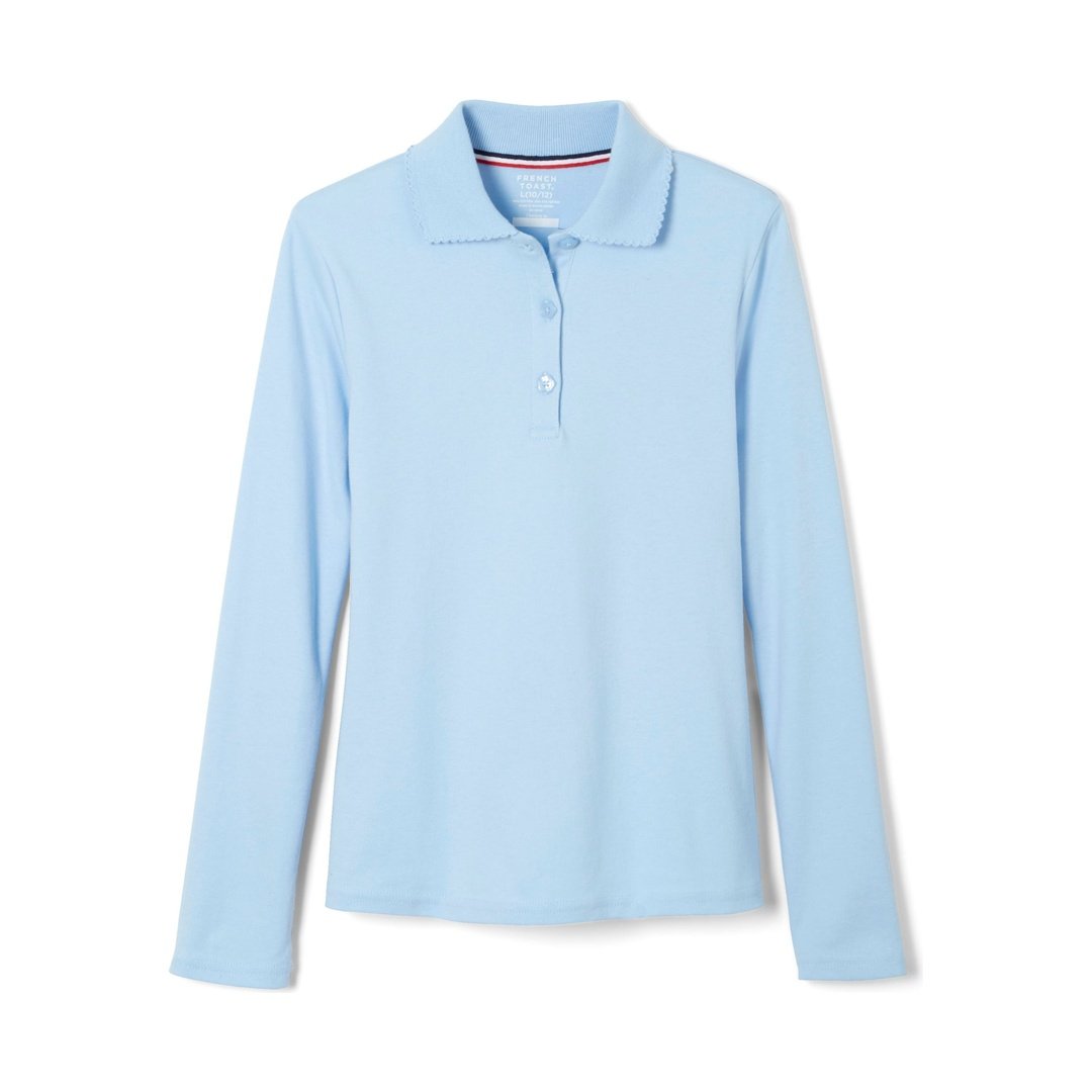 French Toast Girl&#39;s Long Sleeve Interlock Polo with Picot Collar