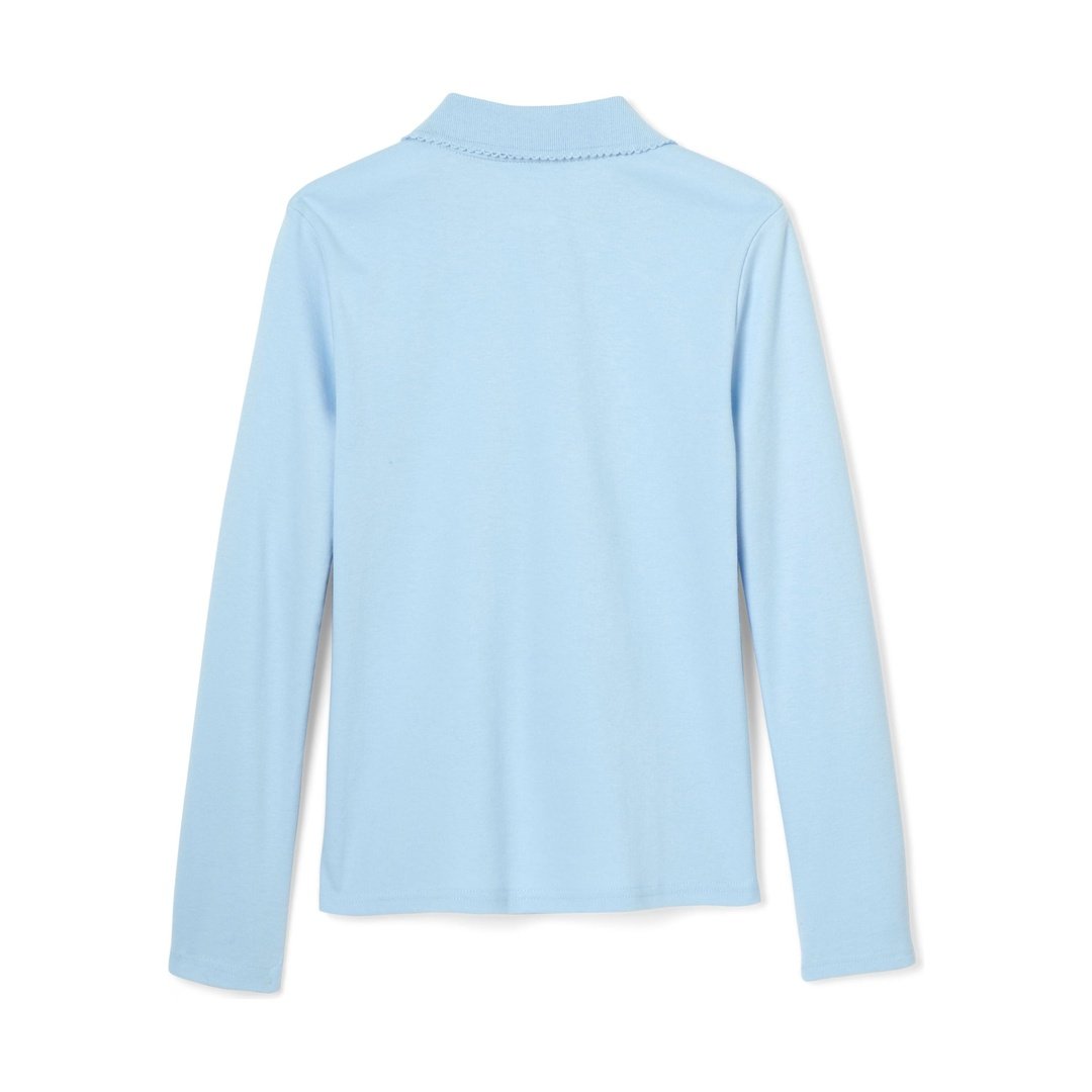 French Toast Plus Size Long Sleeve Interlock Polo with Picot Collar