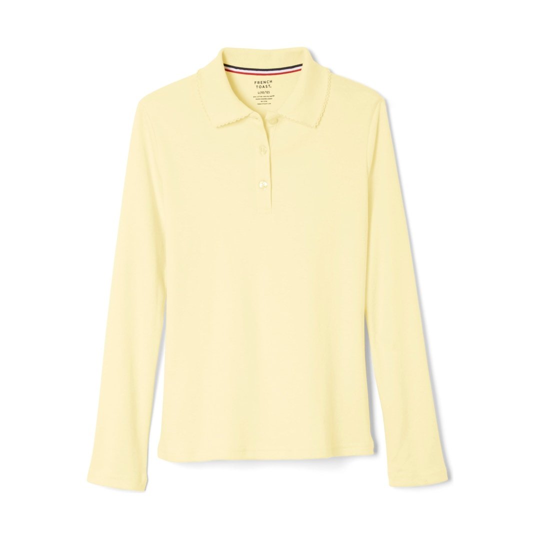 French Toast Girl's Long Sleeve Interlock Polo with Picot Collar