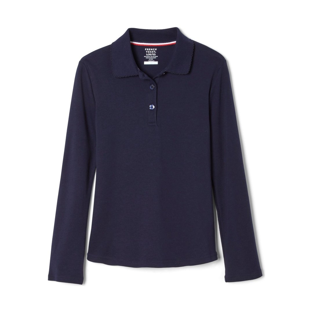 French Toast Plus Size Long Sleeve Interlock Polo with Picot Collar