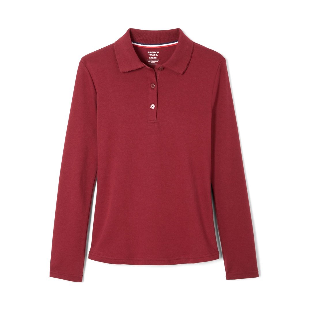 French Toast Girl's Long Sleeve Interlock Polo with Picot Collar
