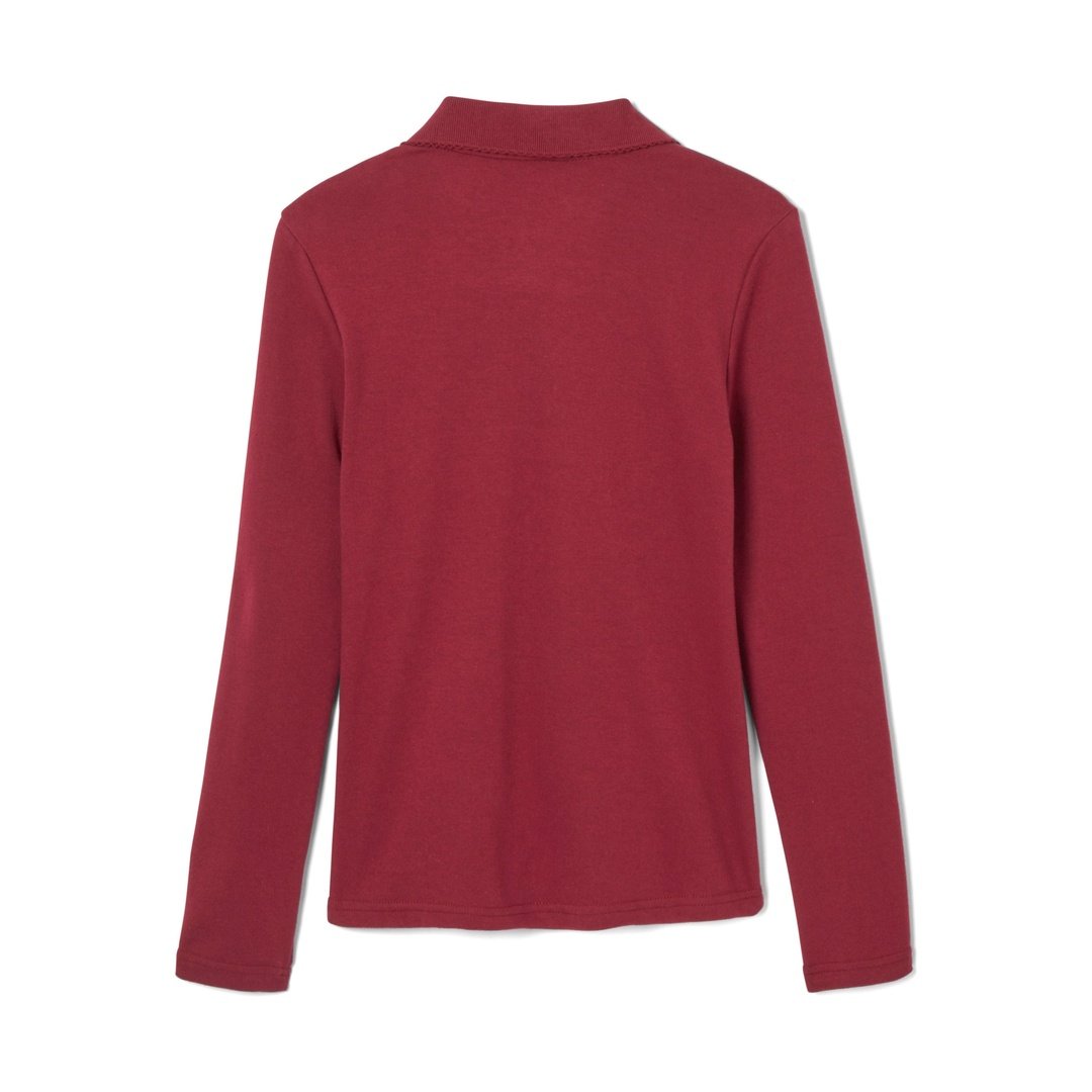 French Toast Plus Size Long Sleeve Interlock Polo with Picot Collar