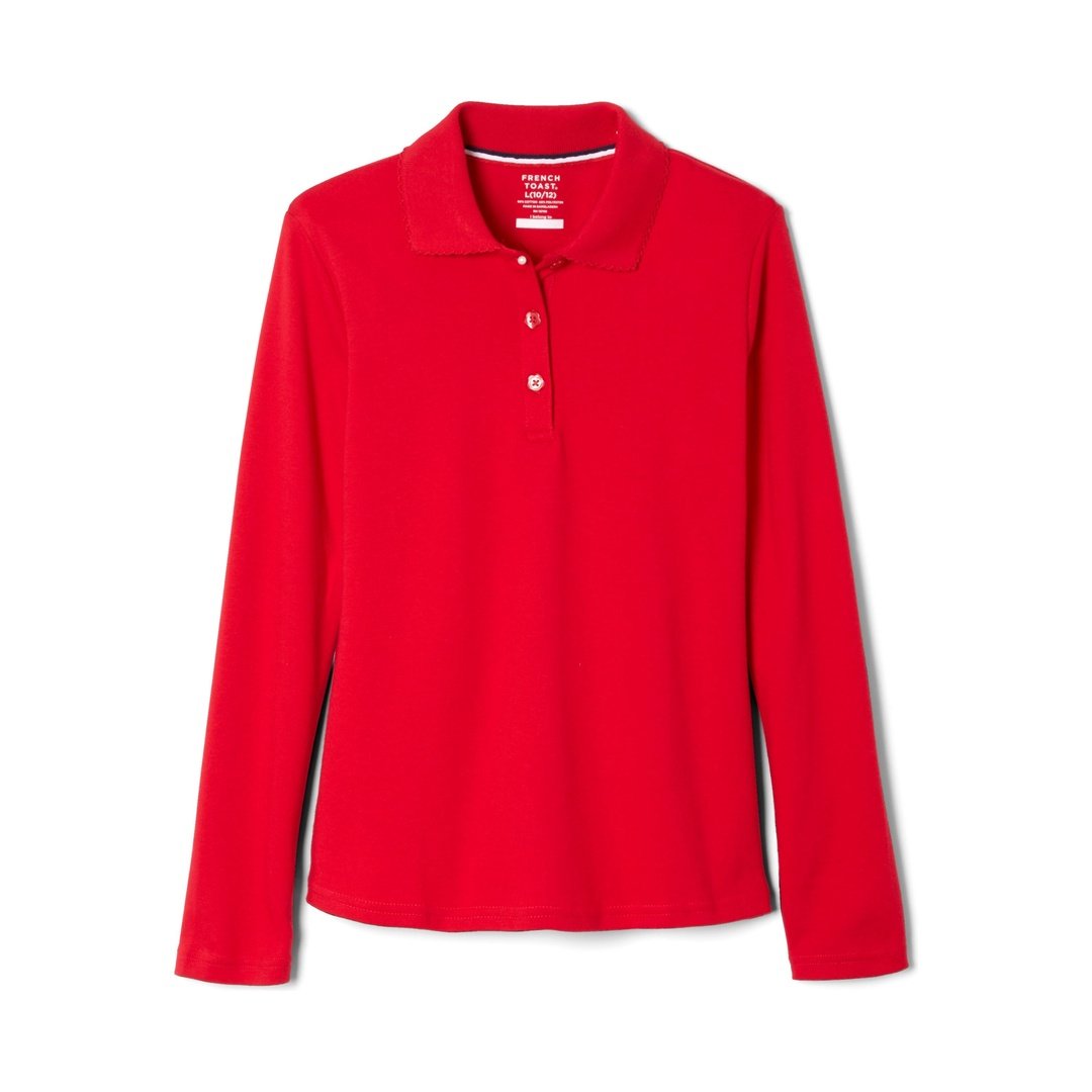 French Toast Girl&#39;s Long Sleeve Interlock Polo with Picot Collar