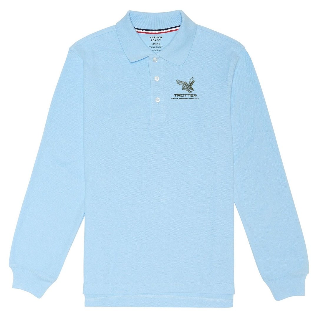Trotter Elementary Youth Long Sleeve Light Blue Polo - Screen Printed - Boston School Uniform