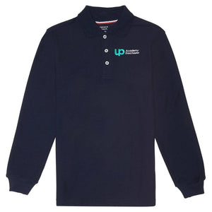 UP Academy Dorchester Youth Navy Long Sleeve Polo - Screen Printed - Boston School Uniform