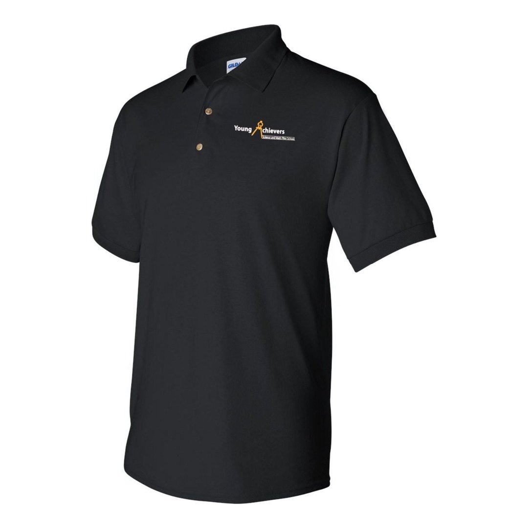 Young Achievers Science and Math Pilot Youth Black Short Sleeve Polo - Screen Printed - Boston School Uniform