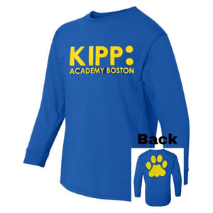 KIPP Academy Boston Royal Blue Long Sleeve T-Shirt - Youth Sizes - Screen Printed - Boston School Uniform